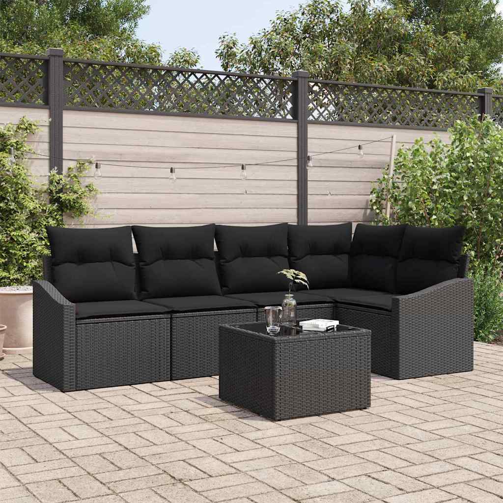 Set Divano da Giardino con cuscino 6 pcs Nero polyrattan | homemem39