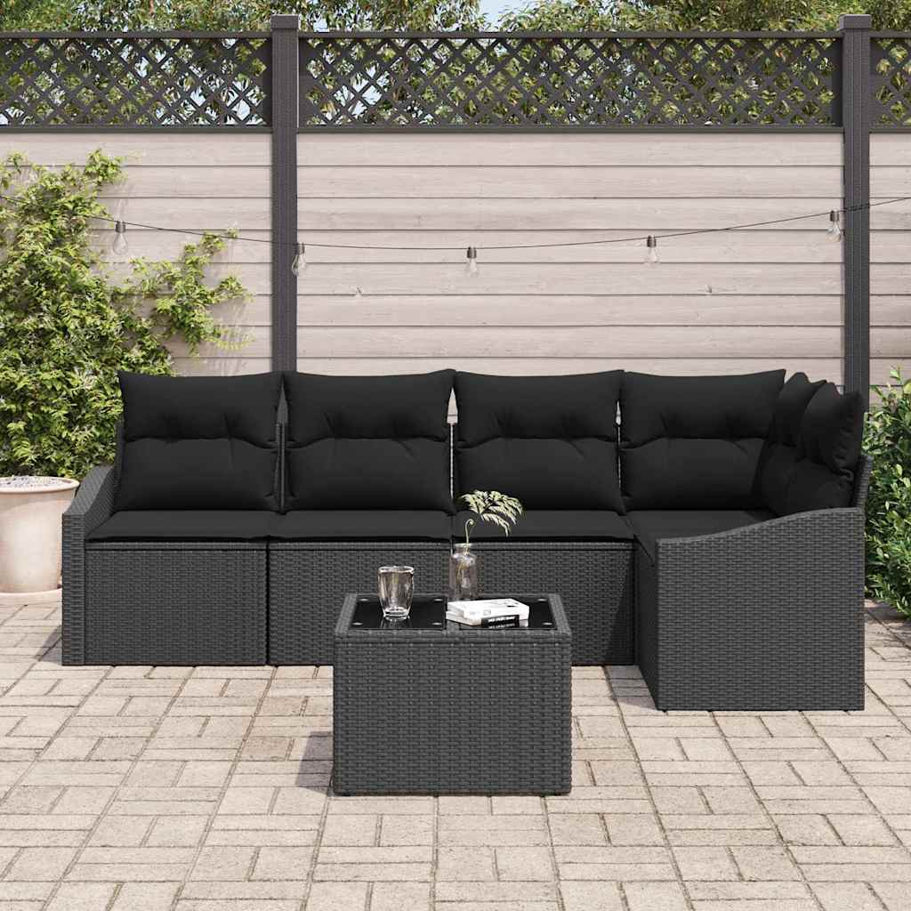 Set Divano da Giardino con cuscino 6 pcs Nero polyrattan | homemem39