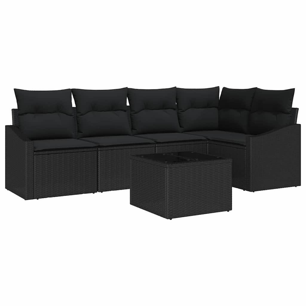 Set Divano da Giardino con cuscino 6 pcs Nero polyrattan | homemem39