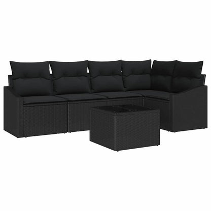 Set Divano da Giardino con cuscino 6 pcs Nero polyrattan | homemem39