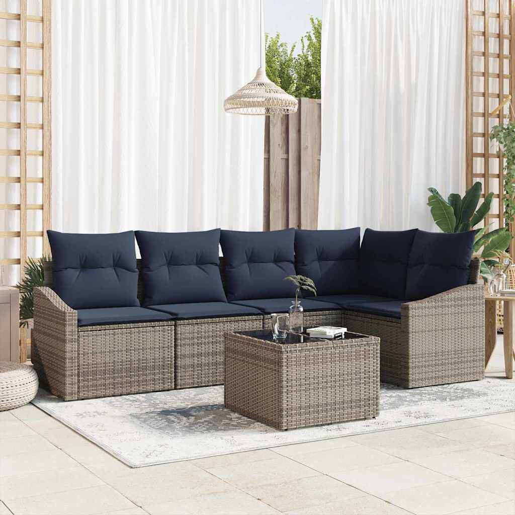 Set Divano da Giardino 6 pcs Grigio e Blu Navy polyrattan | homemem39