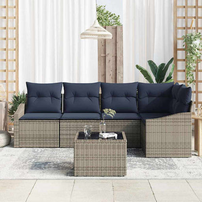 Set Divano da Giardino 6 pcs Grigio e Blu Navy polyrattan | homemem39