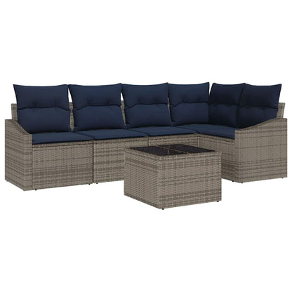 Set Divano da Giardino 6 pcs Grigio e Blu Navy polyrattan | homemem39