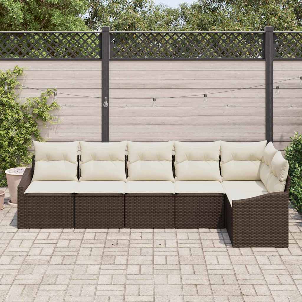 Set Divano da Giardino 6 pcs Marrone e bianco polyrattan | homemem39
