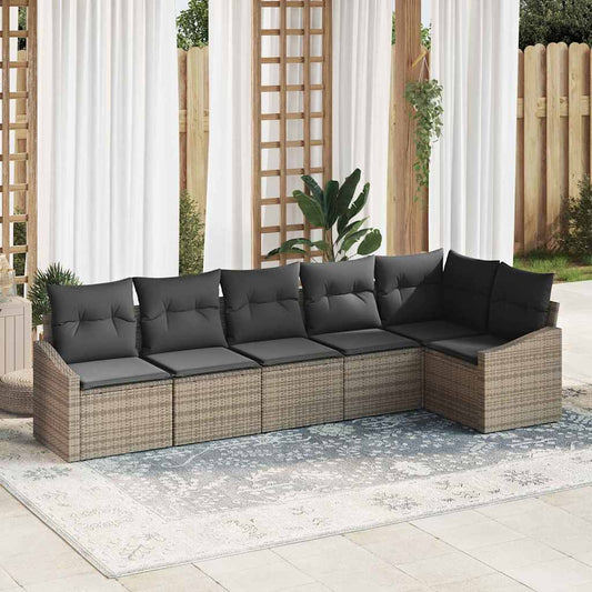 Set Divano da Giardino con cuscino 6 pcs Grigio polyrattan