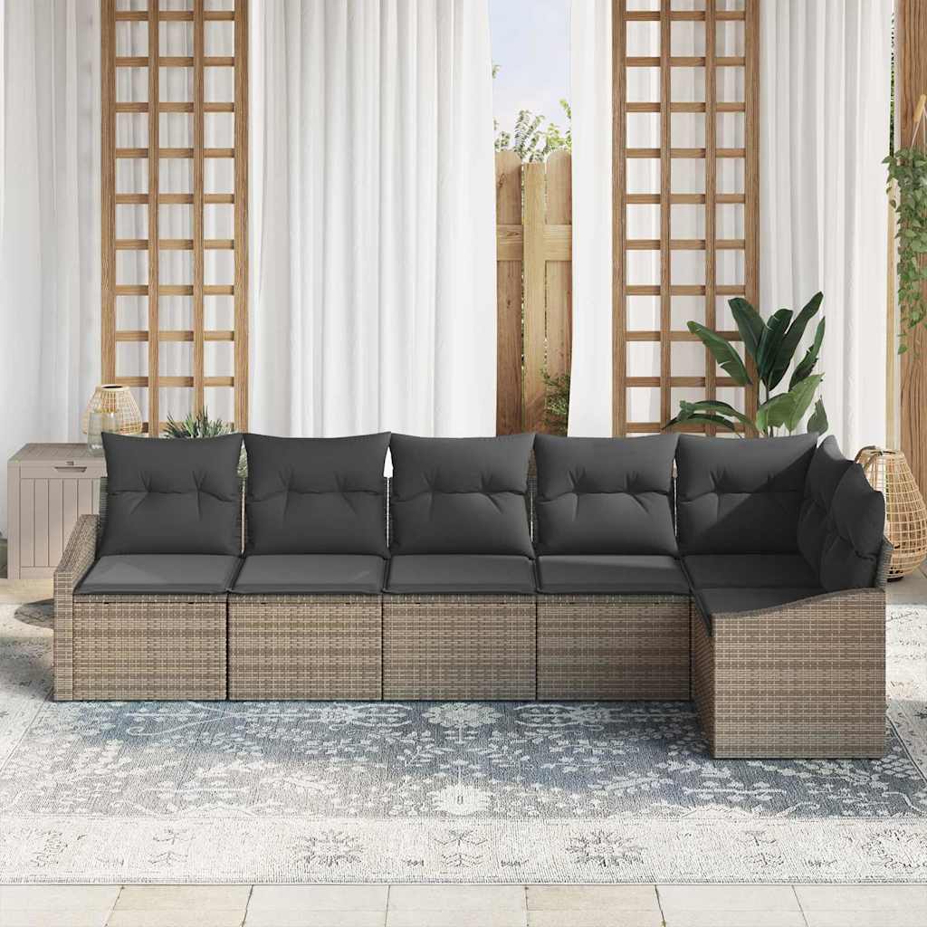 Set Divano da Giardino con cuscino 6 pcs Grigio polyrattan | homemem39
