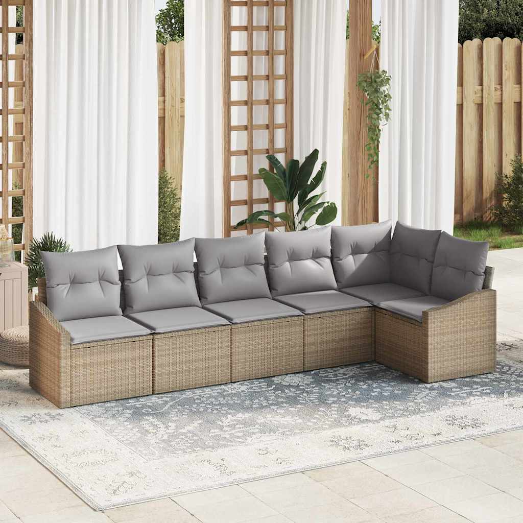 Set Divano da Giardino 6 pcs Beige e Grigio Chiaro polyrattan | homemem39