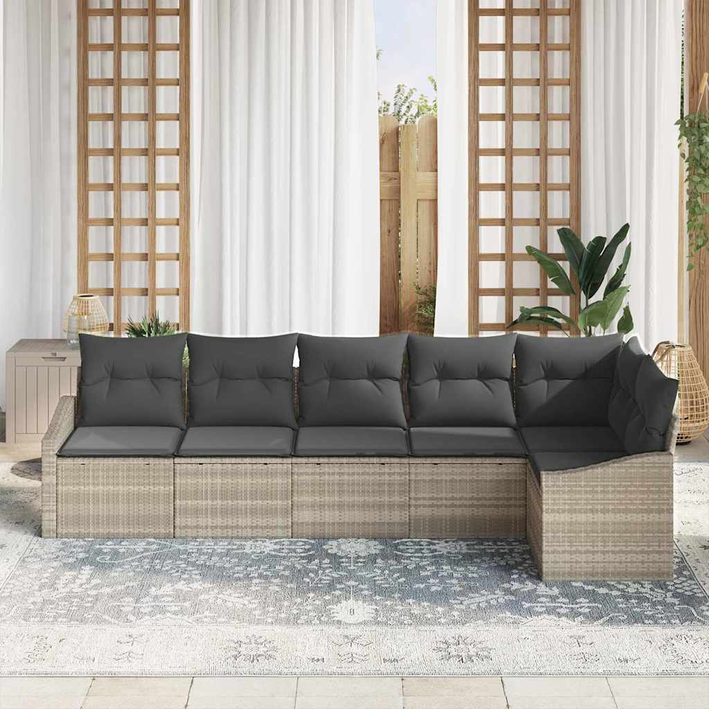 Set Divano da Giardino 6 pcs Grigio chiaro polyrattan | homemem39