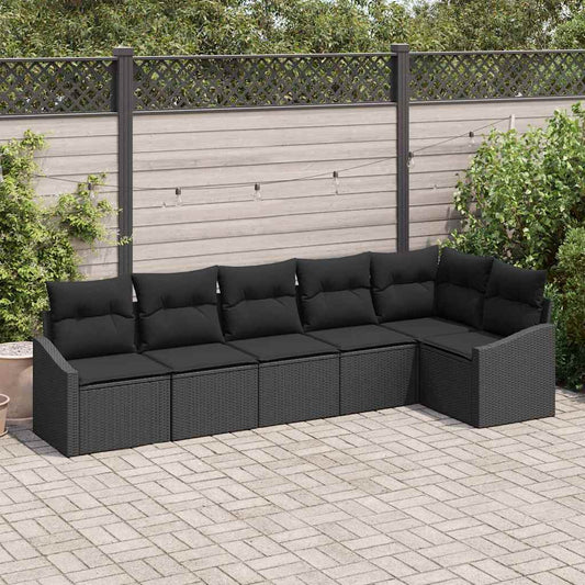 Set Divano da Giardino con cuscino 6 pcs Nero polyrattan