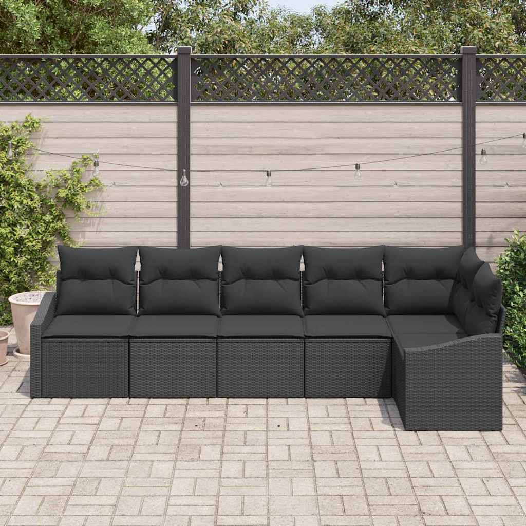 Set Divano da Giardino con cuscino 6 pcs Nero polyrattan | homemem39