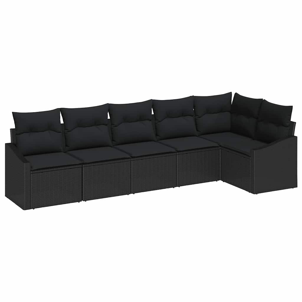 Set Divano da Giardino con cuscino 6 pcs Nero polyrattan | homemem39