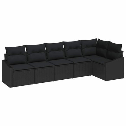 Set Divano da Giardino con cuscino 6 pcs Nero polyrattan | homemem39
