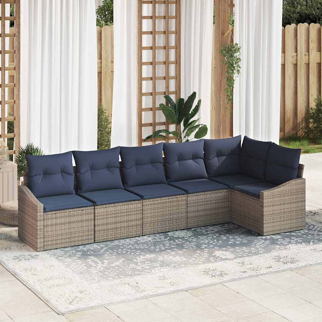 Set Divano da Giardino 6 pcs Grigio e Blu Navy polyrattan | homemem39