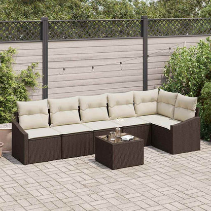 Set Divano da Giardino 7 pcs Marrone e Crema polyrattan | homemem39