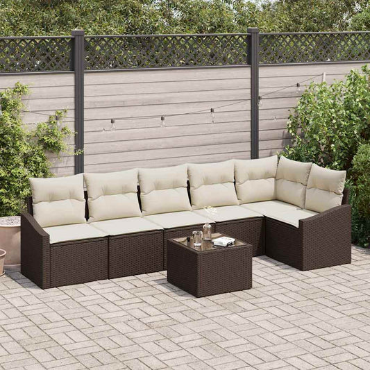 Set Divano da Giardino 7 pcs Marrone e Crema polyrattan