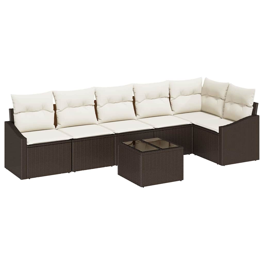 Set Divano da Giardino 7 pcs Marrone e Crema polyrattan | homemem39