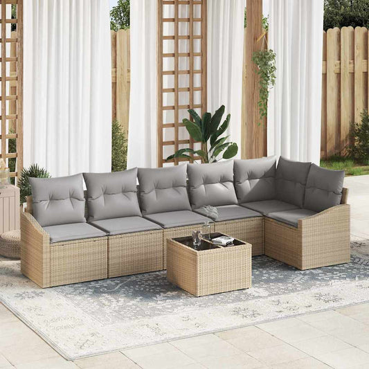 Set Divano da Giardino 7 pcs Beige e Grigio Chiaro polyrattan