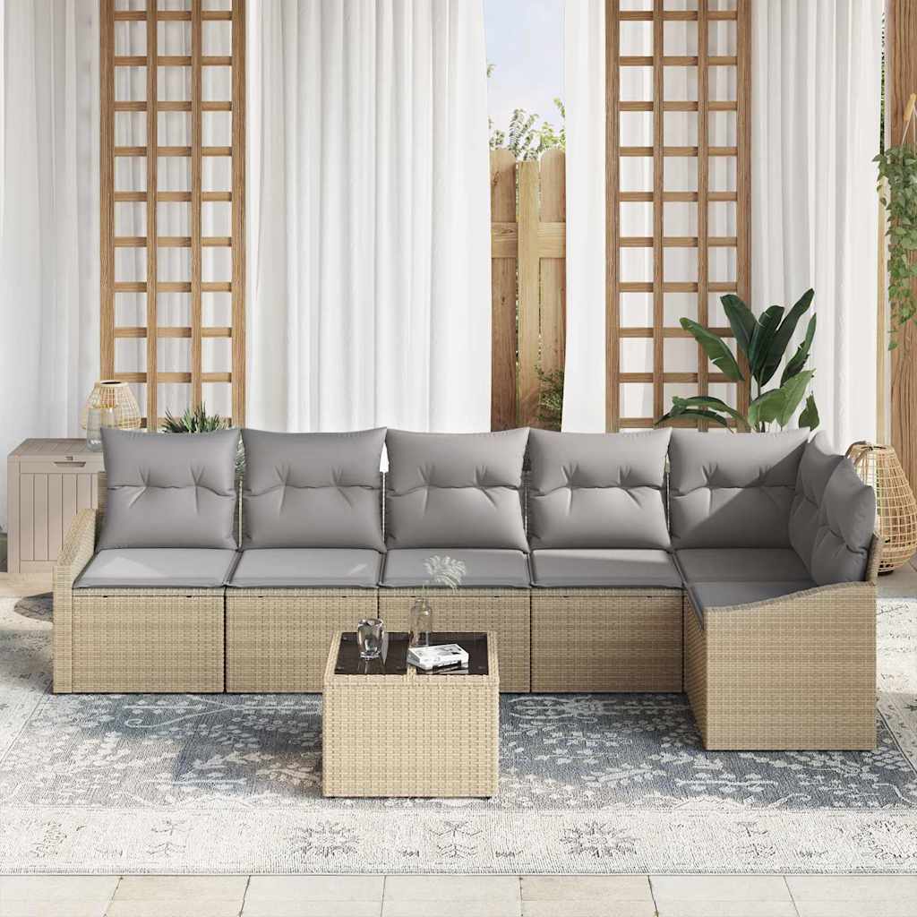 Set Divano da Giardino 7 pcs Beige e Grigio Chiaro polyrattan | homemem39