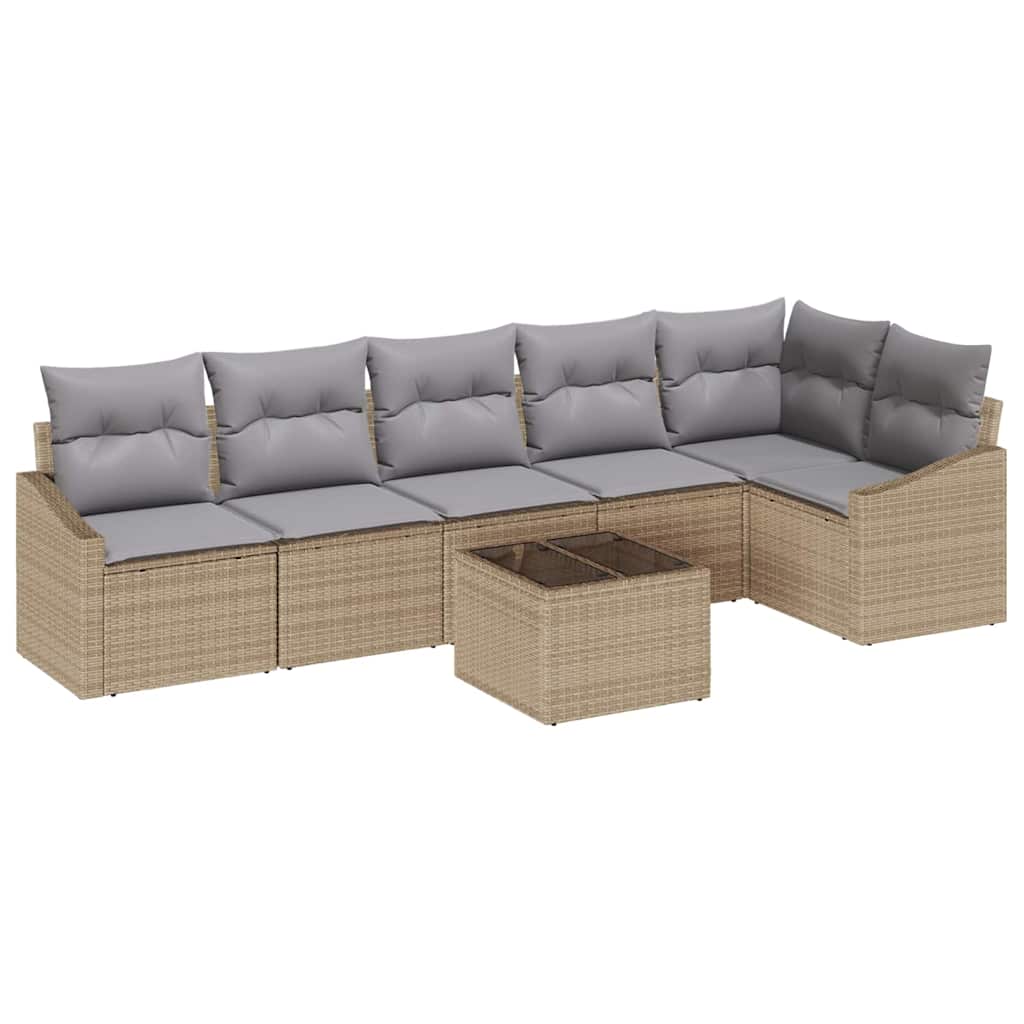 Set Divano da Giardino 7 pcs Beige e Grigio Chiaro polyrattan | homemem39