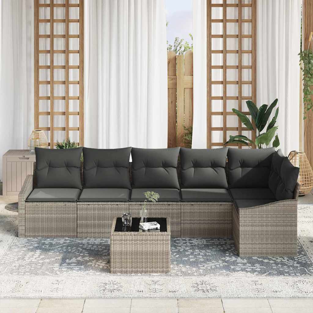 Set Divano da Giardino 7 pcs Grigio chiaro polyrattan | homemem39