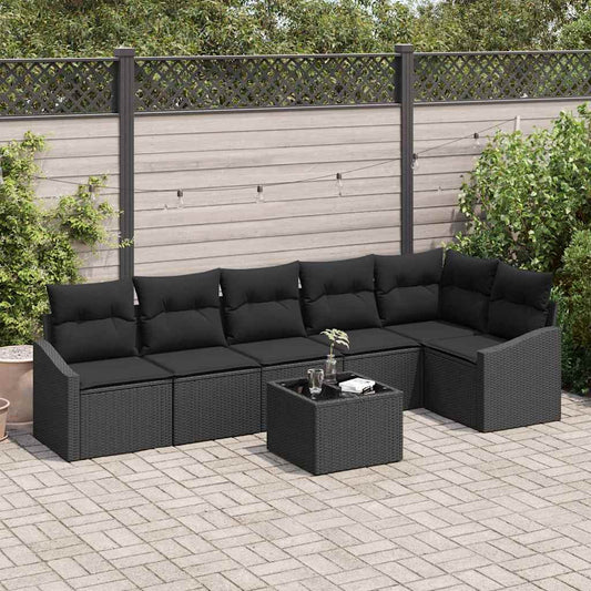Set Divano da Giardino con cuscino 7 pcs Nero polyrattan