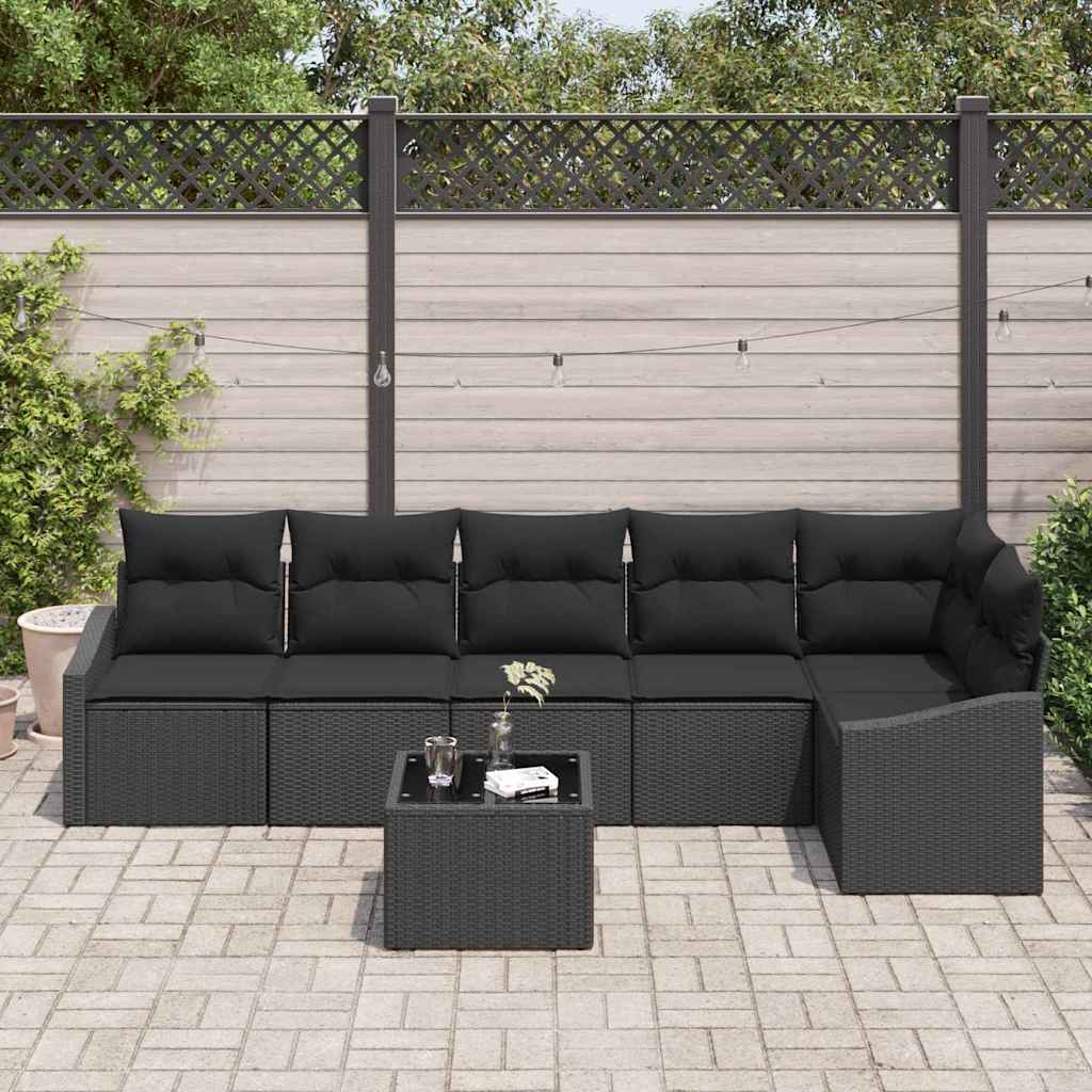 Set Divano da Giardino con cuscino 7 pcs Nero polyrattan | homemem39