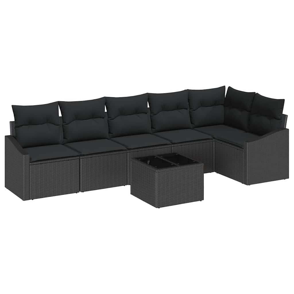 Set Divano da Giardino con cuscino 7 pcs Nero polyrattan | homemem39