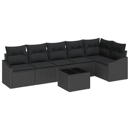 Set Divano da Giardino con cuscino 7 pcs Nero polyrattan | homemem39