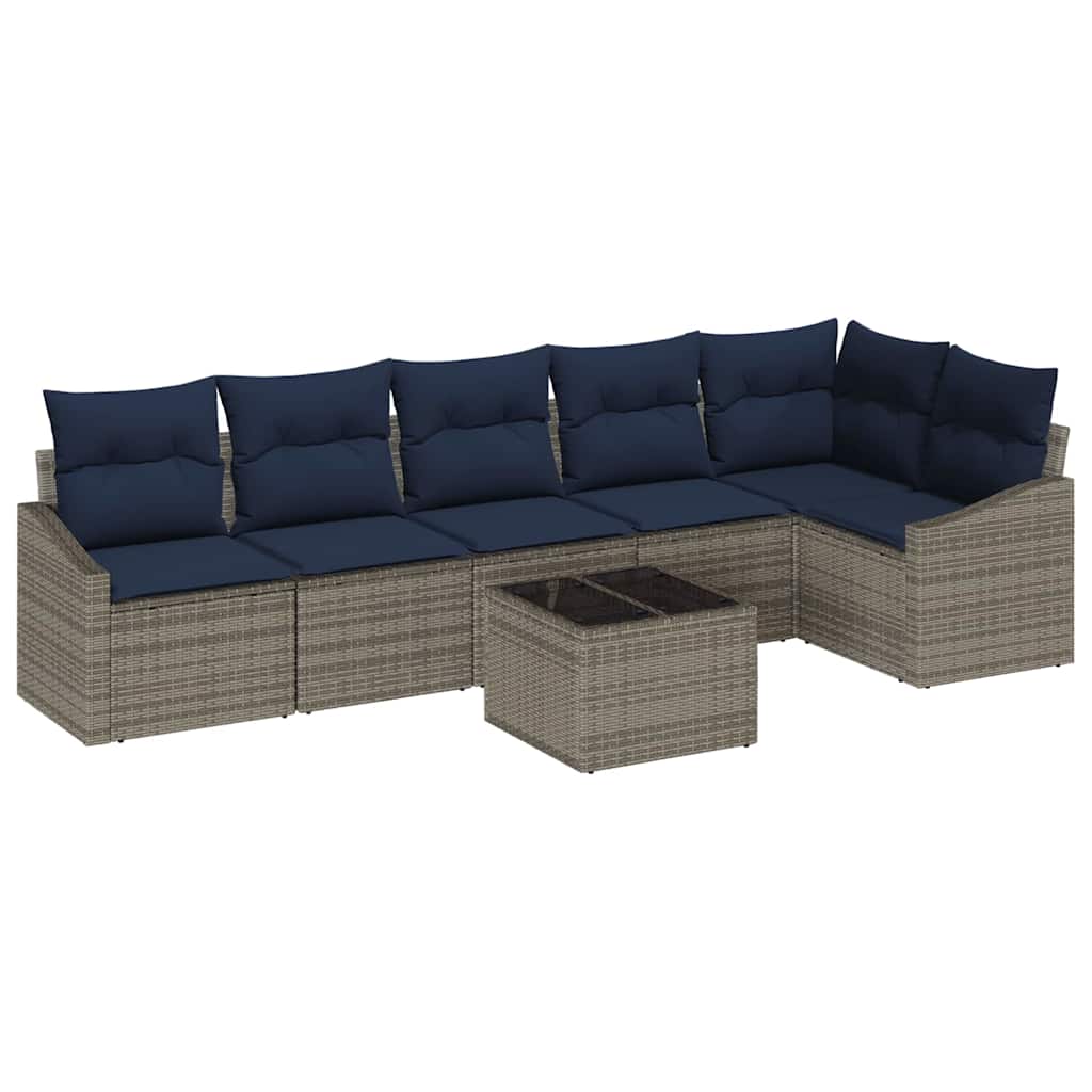 Set Divano da Giardino 7 pcs Grigio e Blu Navy polyrattan | homemem39