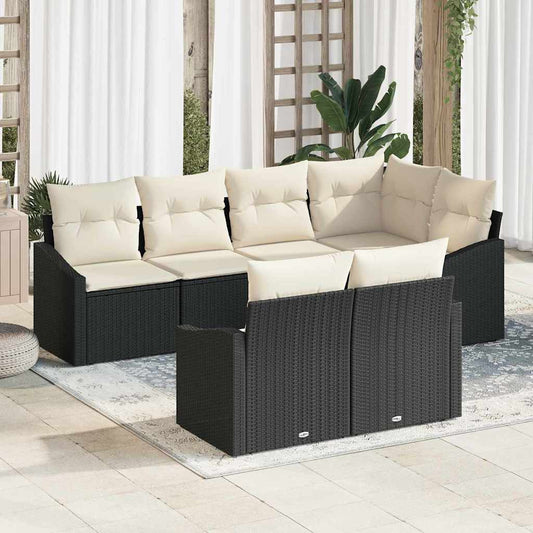 Set Divano da Giardino 7 pcs Nero e Bianco polyrattan