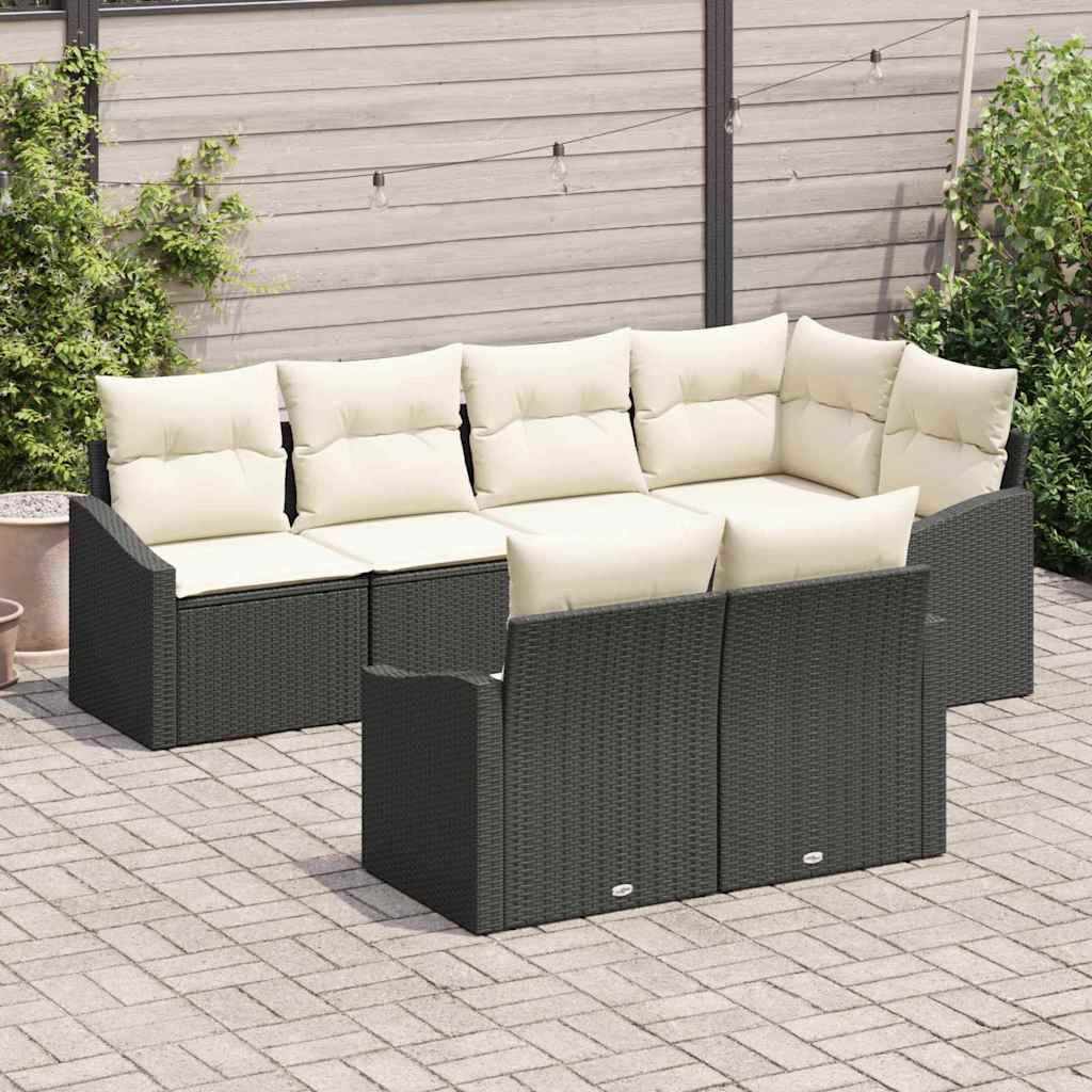 Set Divano da Giardino 7 pcs Nero e Bianco polyrattan | homemem39