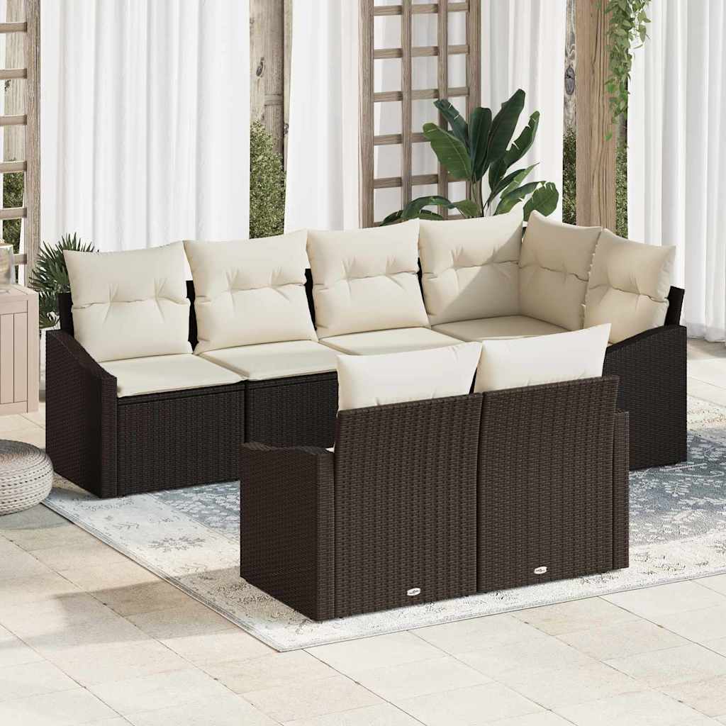 Set Divano da Giardino 7 pcs Marrone e bianco polyrattan | homemem39