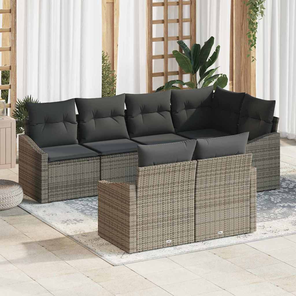 Set Divano da Giardino con cuscino 7 pcs Grigio polyrattan | homemem39