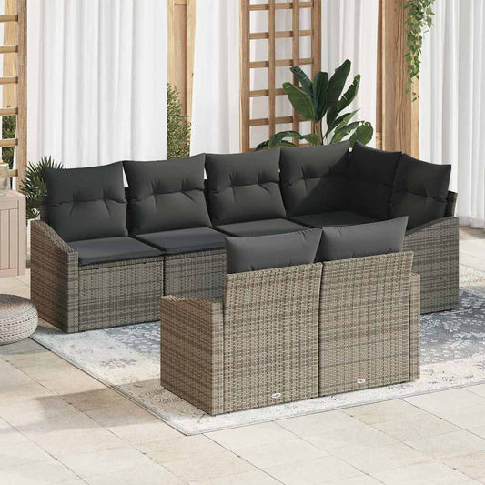 Set Divano da Giardino con cuscino 7 pcs Grigio polyrattan