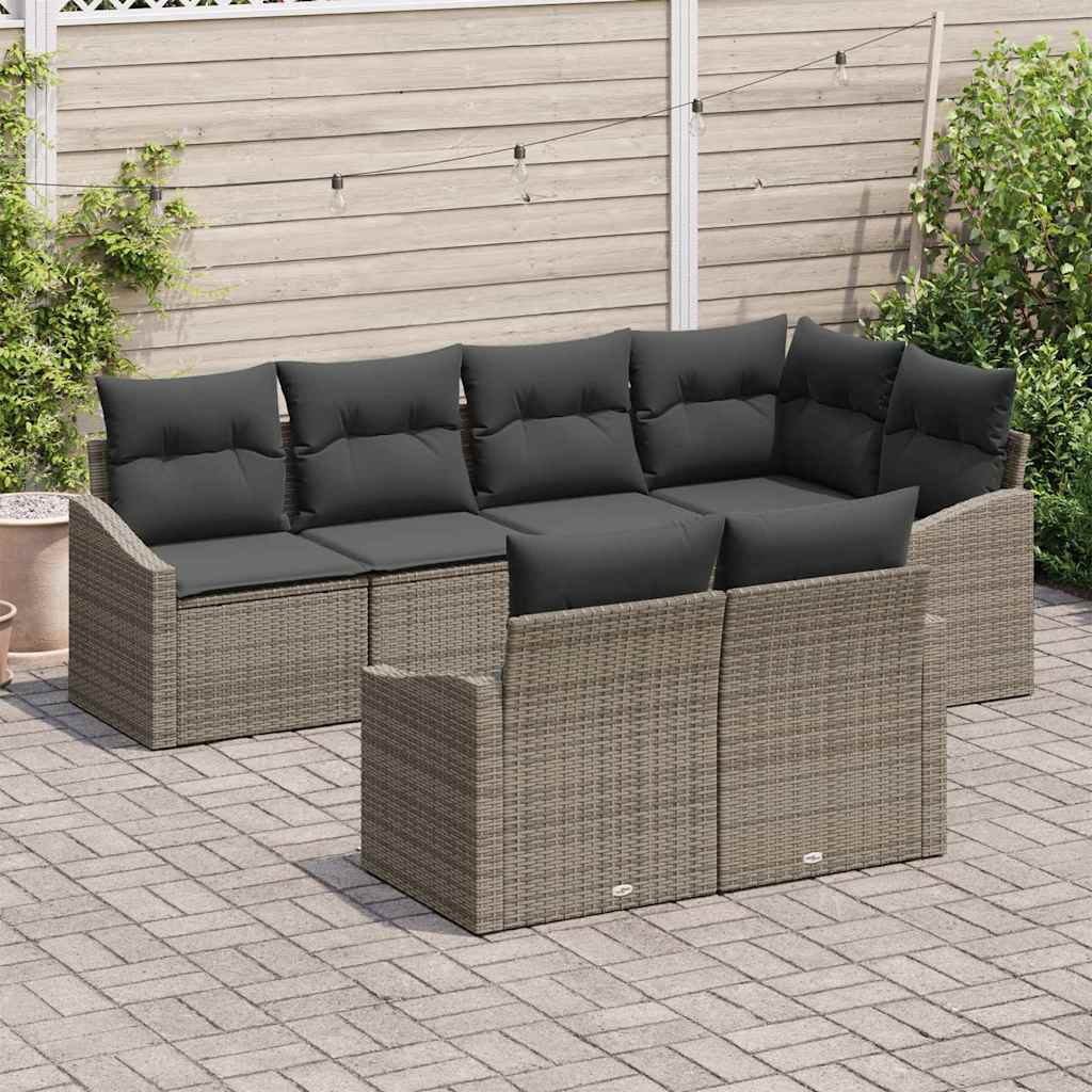 Set Divano da Giardino con cuscino 7 pcs Grigio polyrattan | homemem39