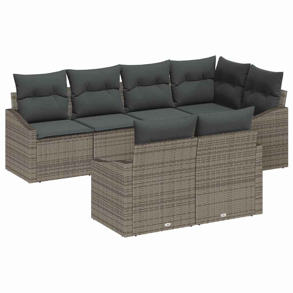 Set Divano da Giardino con cuscino 7 pcs Grigio polyrattan | homemem39
