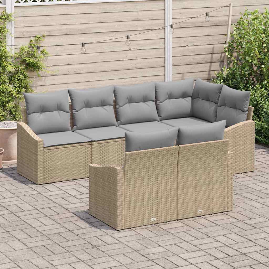 Set Divano da Giardino 7 pcs Beige e Grigio Chiaro polyrattan | homemem39