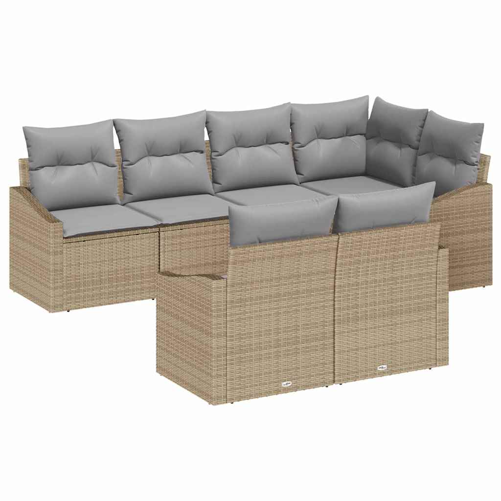 Set Divano da Giardino 7 pcs Beige e Grigio Chiaro polyrattan | homemem39
