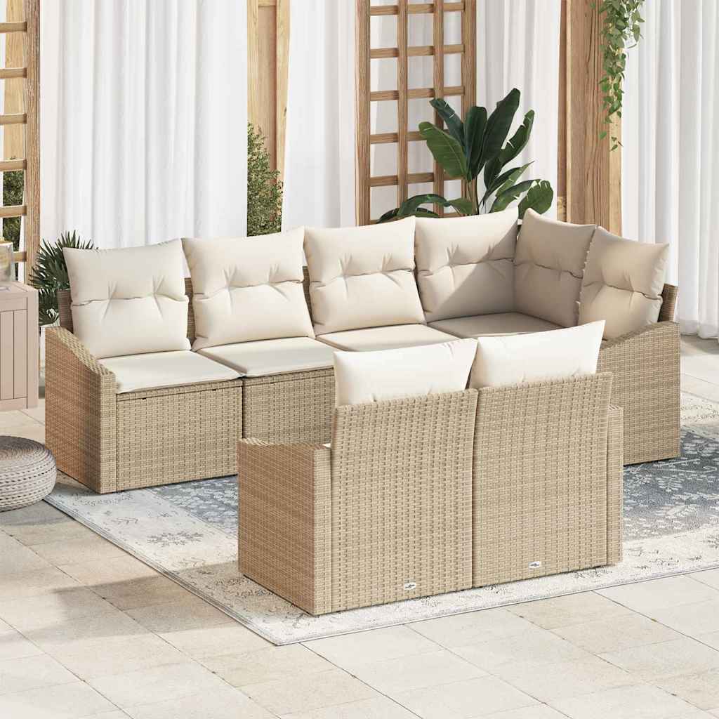 Set Divano da Giardino 7 pcs Beige e Bianco polyrattan | homemem39