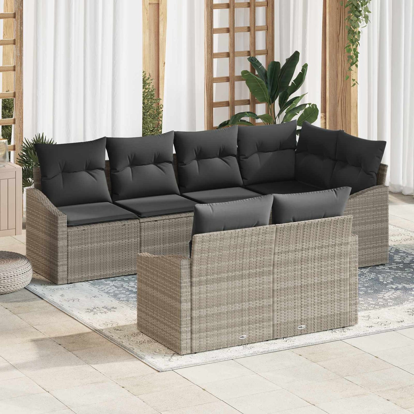 Set Divano da Giardino 7 pcs Grigio chiaro polyrattan | homemem39