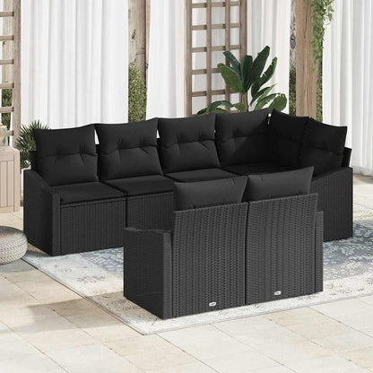 Set Divano da Giardino con cuscino 7 pcs Nero polyrattan | homemem39