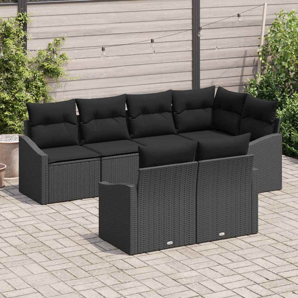 Set Divano da Giardino con cuscino 7 pcs Nero polyrattan | homemem39