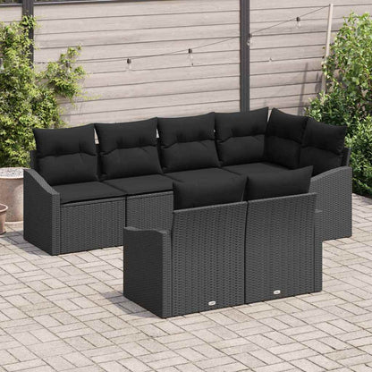Set Divano da Giardino con cuscino 7 pcs Nero polyrattan | homemem39