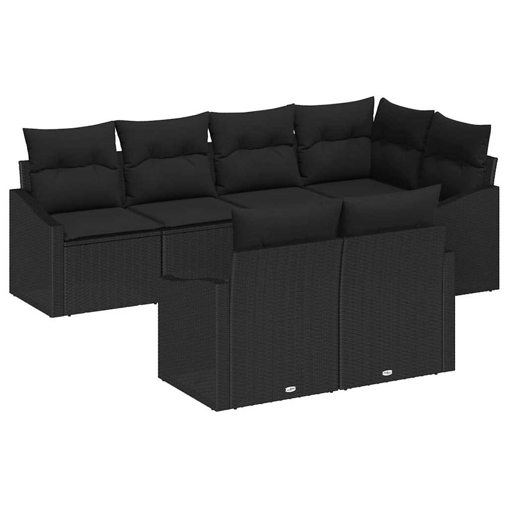 Set Divano da Giardino con cuscino 7 pcs Nero polyrattan | homemem39