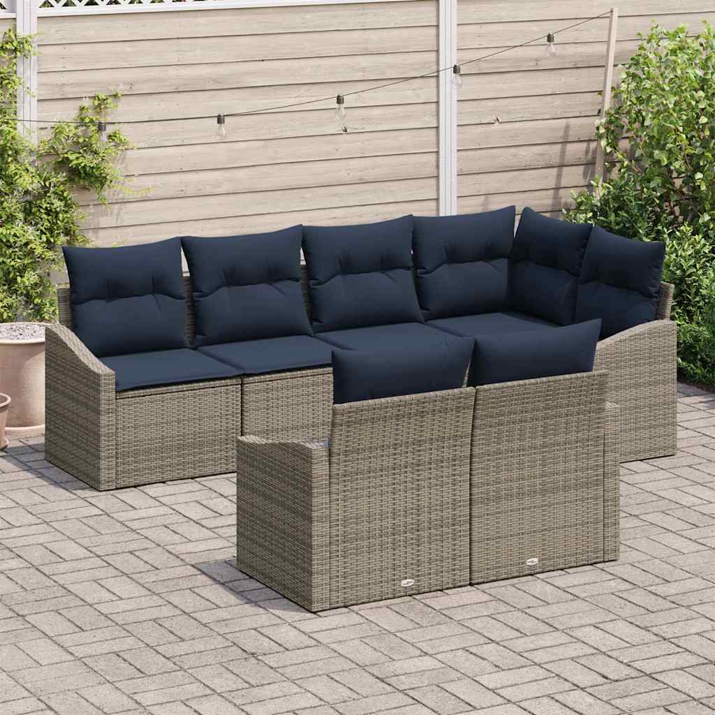 Set Divano da Giardino 7 pcs Grigio e Blu Navy polyrattan | homemem39