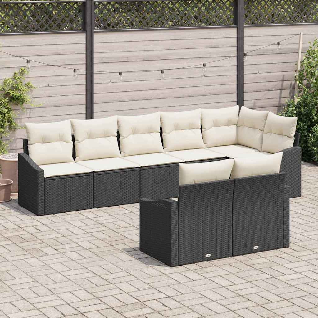 Set Divano da Giardino 8 pcs Nero e Bianco polyrattan