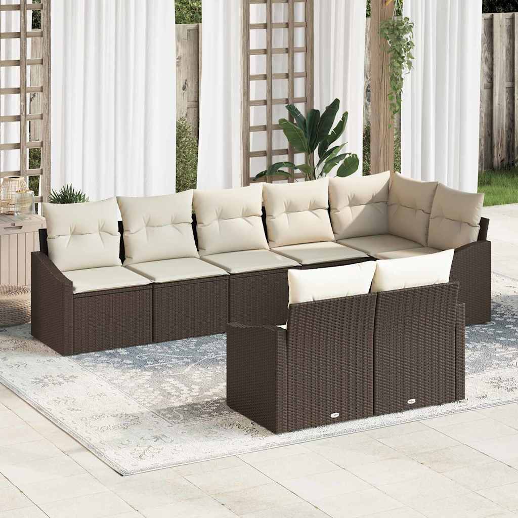 Set Divano da Giardino 8 pcs Marrone e bianco polyrattan | homemem39