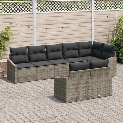 Set Divano da Giardino con cuscino 8 pcs Grigio polyrattan