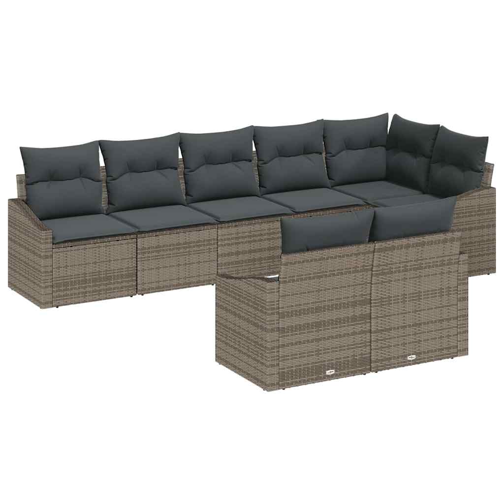 Set Divano da Giardino con cuscino 8 pcs Grigio polyrattan