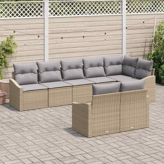 Set Divano da Giardino 8 pcs Beige e Grigio Chiaro polyrattan